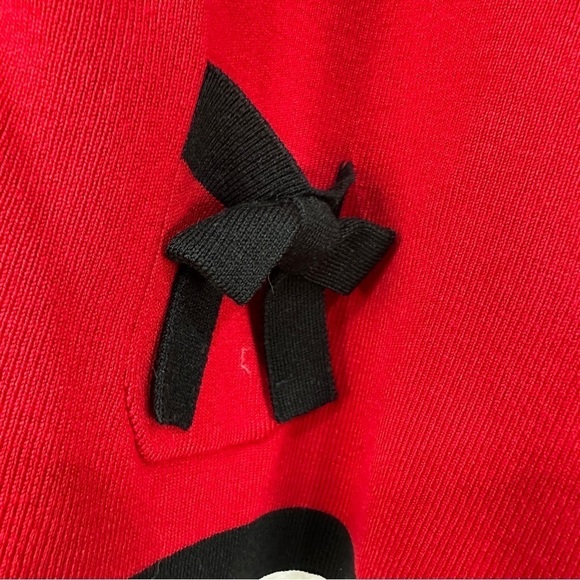 Coldwater Creek Christmas sweater cardigan size 10 red black bows ribbon Xmas - Picture 3 of 8